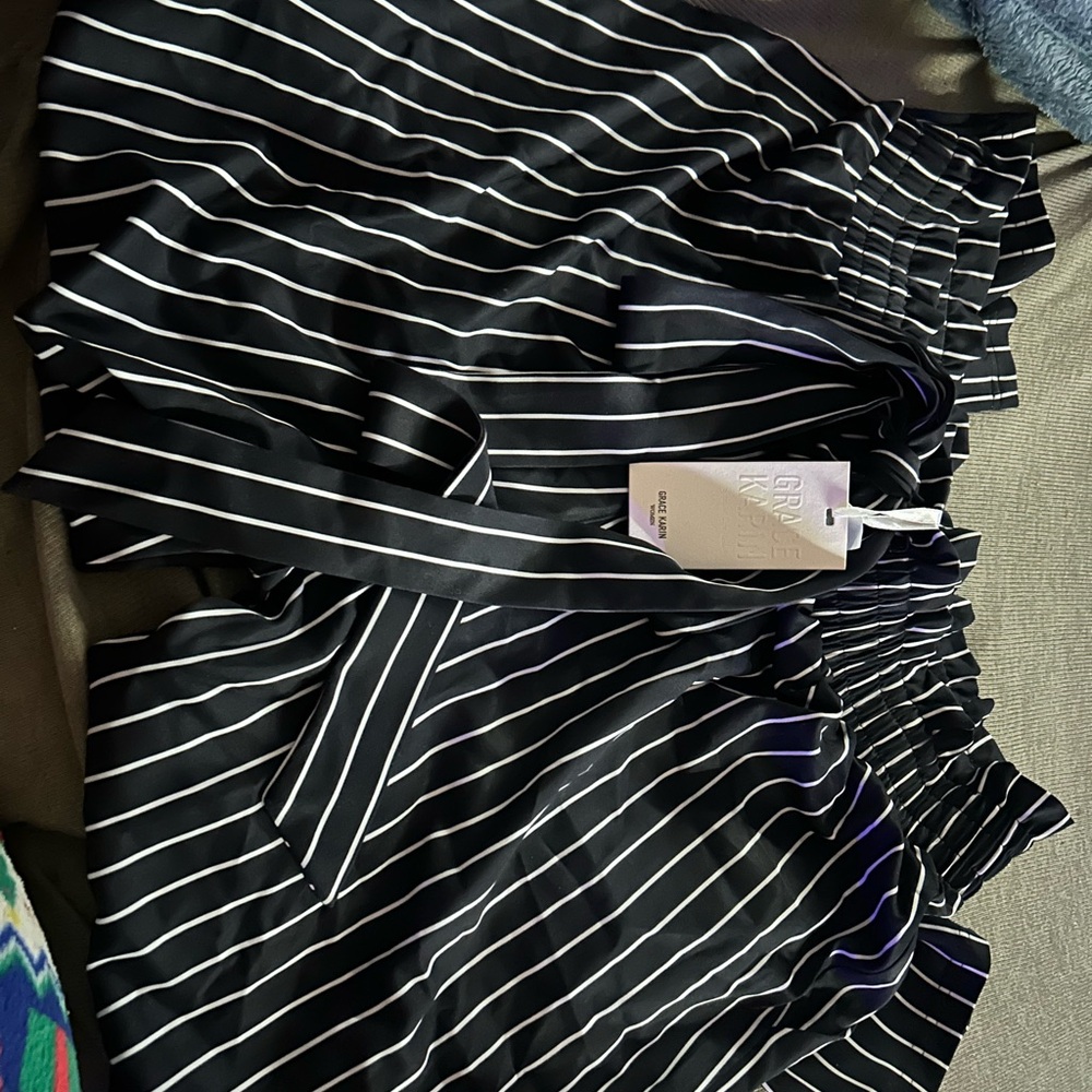 Grace Karin Black and White Striped Dress Pants